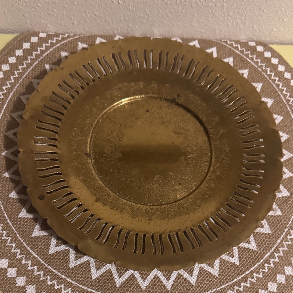 Brass VTG Decorative Plate Mid Century for display, serving, collection